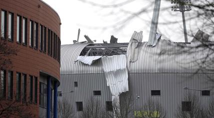 Winds destroyed a portion of the ADO Den Haag football stadium. 18 Feb. 2022