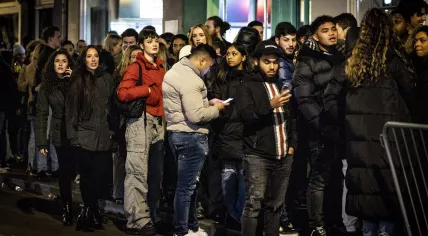 Partygoers line up at Club Air in Amsterdam on Feb. 12, 2022