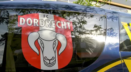FC Dordrecht soccer players arriving in the players bus on May 20, 2014.