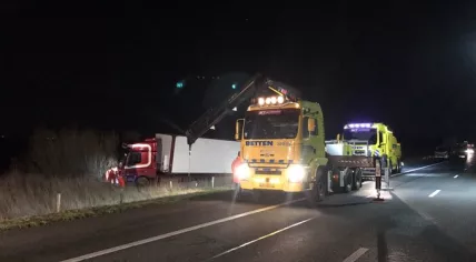Truck blown off the road on the A6 near Oosterzee, 17 February 2022