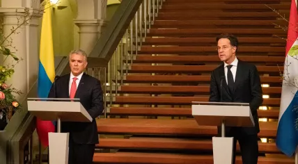 Colombian President Ivan Duque and Dutch Prime Minister Mark Rutte after meeting in The Hague, 16 February 2022