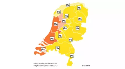 KNMI map showing code orange warnings.