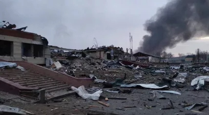 Unverified photo of a military base in Yavoriv, Ukraine which was struck by a Russian missile attack. 13 Mar. 2022