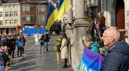 Protesters support Ukraine in Roermond demonstration on March 6, 2022.