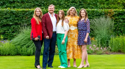 King Willem-Alexander and Queen Maxima with their daughters Amalia, Alexia, and Ariane, 16 July 2021