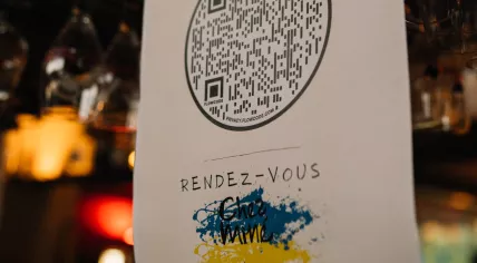 A QR code at a tournament to support Ukraine organized by Iana Gupalova & Susanna van Uffelen on March 27, 2022