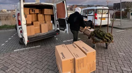 A van loaded with supplies delivered to the border of Poland and Ukraine. 2 April 2022