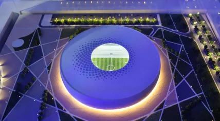 A model of the Al Thumama Stadium in Doha, Qatar, in 2018