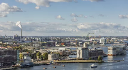 Port area in downtown Amsterdam. 