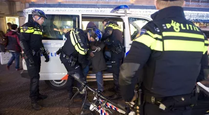 Detainee loaded into a police van