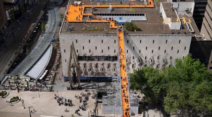 The 30-meter high footbridge above the Coolsingel in Rotterdam. 26 May 2022