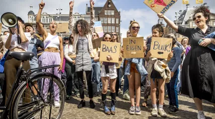 Protesters during a solidarity demonstration for abortion rights on Dam Square on May 7, 2022.