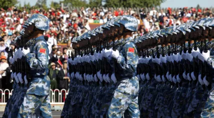 Chinese Marine soldiers of Peoples Liberation Army on parade