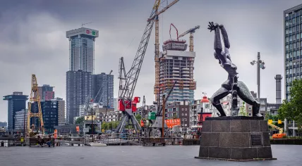 Rotterdam, The Netherlands Maritime Museum square, a sculpture by Ossip Zadkine in memory of the destroyed city in 1940. June 29, 2021.