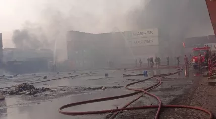 A fire at a container depot in Chittagong, Bangladesh on June 5, 2022.