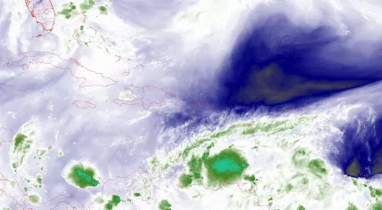 Satellite image of tropical storm Bonnie taken with the GOES-16 satellite operated by NASA and the NOAA at 7:50 a.m. CEDT on 29 June 2022