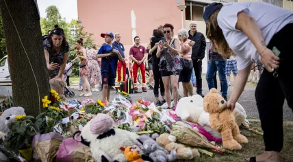 Flowers laid down by dozens of people at the playground in Kerkrade, where 9-year-old Gino was last seen on Wednesday evening. June 4, 2022.