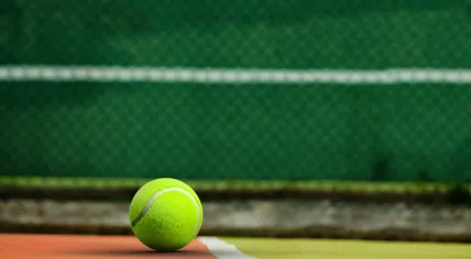 A tennis ball lands out of bounds