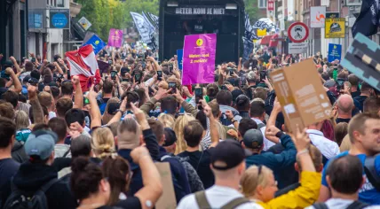 Protestors gather during an Unmute Us! demonstration in Leiden. 11 September 2021