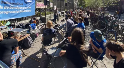 People spent the night in folding chairs at the Ministry of Justice and Security in The Hague to protest the lack of asylum shelter in the Netherlands, 14 June 2022