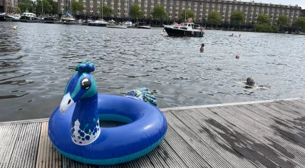 An inflatable pool toy by the water in Amsterdam. June 18, 2022.