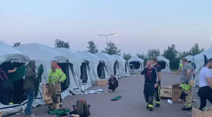 Red Cross tents at the asylum registration center in Ter Apel, 16 June 2022