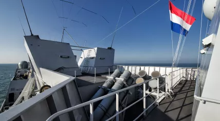 Firing tubes of Harpoon anti-ship missiles on board the Zr.Ms. De Zeven Provinciën