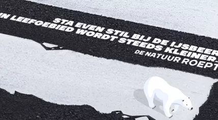 A zebra crossing from Ouwehands Zoo asks people to consider the polar bear's shrinking habitat for the zoo's 90th birthday.