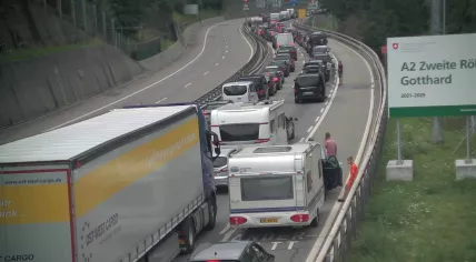 Traffic at a standstill at the Gotthard Tunnel in Switzerland. 23 July 2022