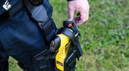 Police officer with an electroshock weapon