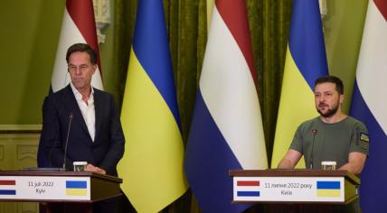 Dutch Prime Minister Mark Rutte and Ukrainian President Volodymyr Zelenskyy speaking to the press after meeting in Kyiv, 11 July 2022