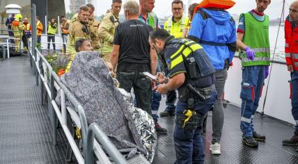 Emergency responders assist with an accident involving a water taxi and a tour boat in Rotterdam. 21 July 2022