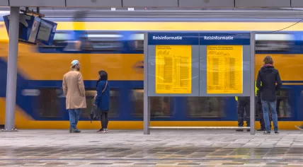 Double-decker intercity train arriving on Utrecht Central Station