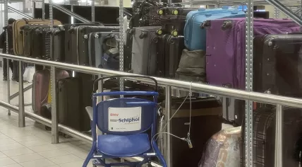 Baggage piled up at Schiphol Airport on 1 July 2022