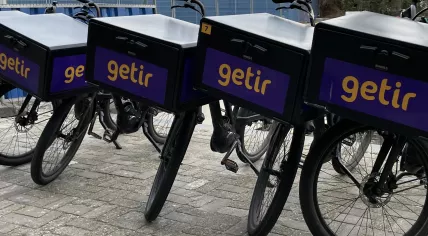 Getir delivery bicycles parked in Amsterdam. 6 March 2022