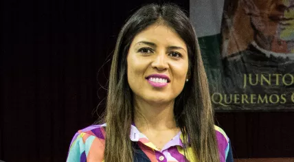 Chilean politician Karen Rojo during an event when she was the mayor of Antofagasta. 7 January 2015