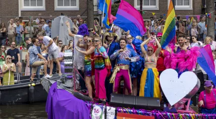 A boat at Canal Parade in Amsterdam on Aug. 6, 2022.