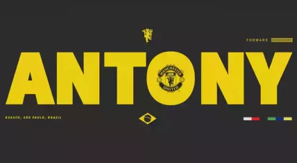 Promotional image from Manchester United announcing the transfer of Brazilian forward Antony from Ajax. 30 Aug. 2022