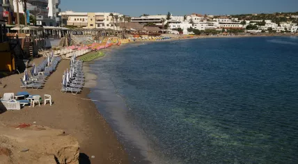 A beach in Hersonissos on the island of Crete.