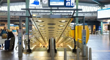 Entrance to the train station at Schiphol