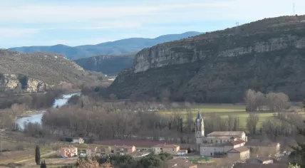 Rocky outcroppings in Rosières, Ardèche.