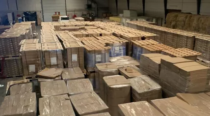 Pallets of illegal cigarettes seized by the FIOD.