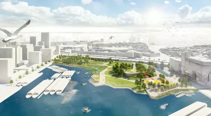 Rendering of the Nelson Mandela Park planned for the Maashaven in Rotterdam