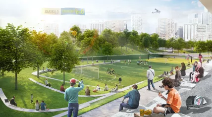 Rendering of the Nelson Mandela Park planned for the Maashaven in Rotterdam