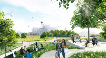 Rendering of the Nelson Mandela Park planned for the Maashaven in Rotterdam