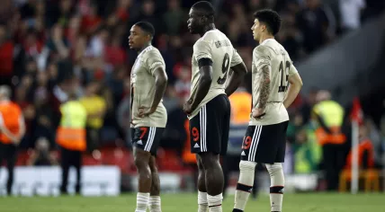 LIVERPOOL - (l-r) Steven Bergwijn of Ajax, Brian Brobbey of Ajax, Jorge Sanchez of Ajax during the UEFA Champions League groep A match between Liverpool FC and Ajax Amsterdam at Anfield on 13 september 2022 in Liverpool, United Kingdom. 