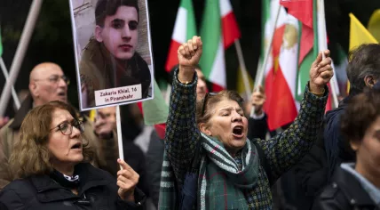 Activists during a solidarity demonstration in The Hague following the death of Iranian Mahsa Amini in police custody. Sept. 24, 2022.