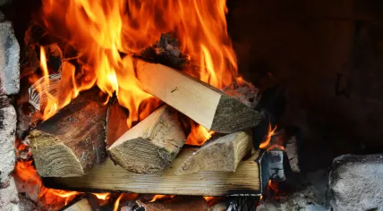 Fire in a fireplace