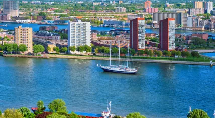 View of Rotterdam city and Nieuwe Maas river