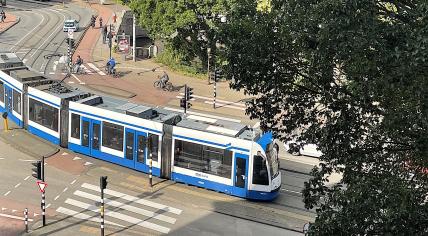 Tram 19 departs Muiderpoort in Amsterdam towards Diemen/Sniep. 30 Sept. 2022